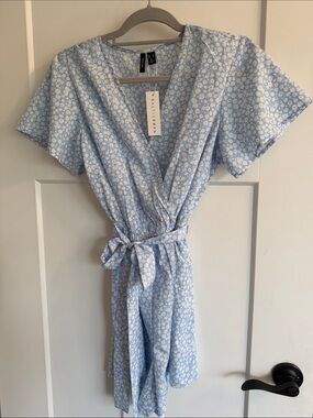Vero Moda Light Blue Floral Wrap Romper
